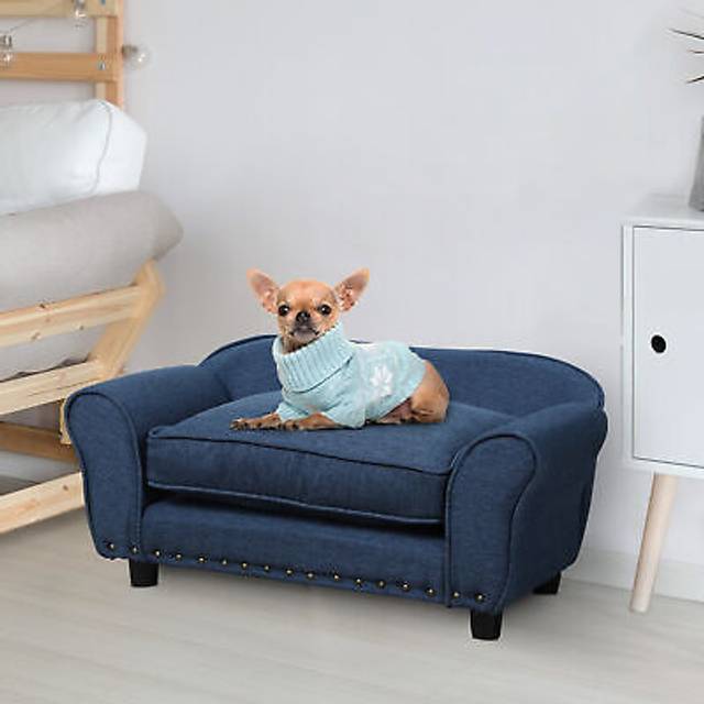 Dog sofa bed pet chair couch kitten lounge w/ cushion for xs and s dogs - blue