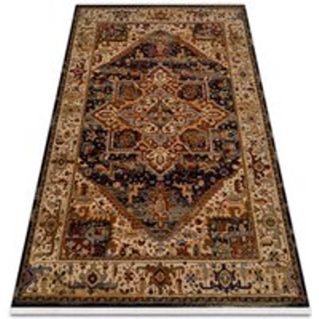 Carpet Wool KESHAN fringe, Ornament, frame oriental 2886/53511 beige / navy beige 80x145 cm