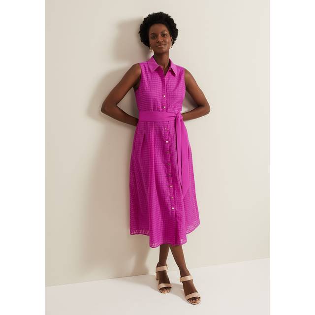 Phase Eight Carey Sleeveless Textured Check Midi Shirt Dress
