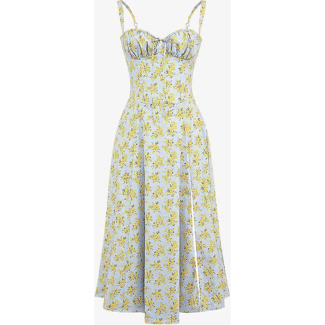 House of Cb Womens Ivory Carmen Floral-print Stretch Cotton-blend Midi Dress L - IVORY