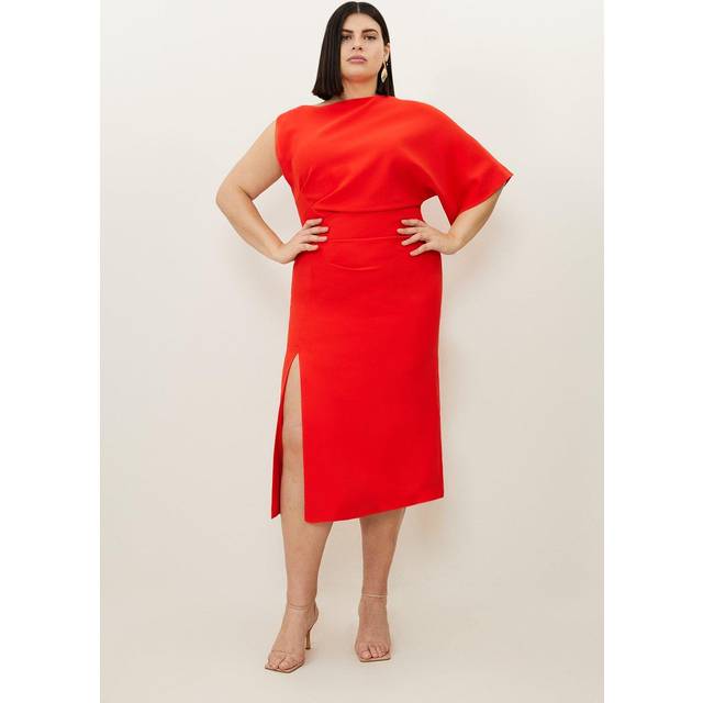 Plus Size Fluid Tailored Asymmetric Sleeve Maxi Dress - Red