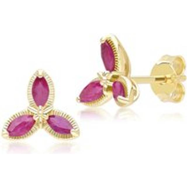 Floral Marquise Ruby Stud Earrings in 9ct Yellow Gold