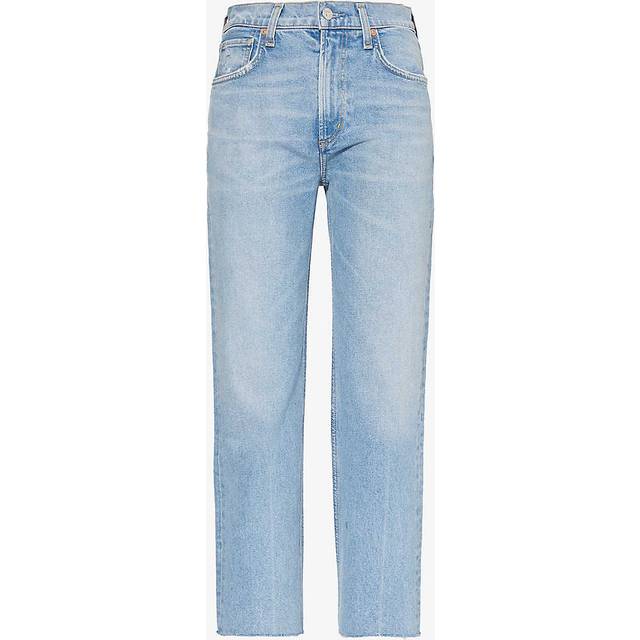 Citizens of Humanity Womens Mirage (lt/md Indigo) Daphne Raw-hem Cropped Straight-hem High-rise Denim-blend Jeans 29