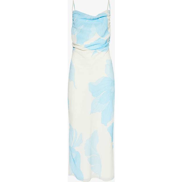 Keisha Ruched Midaxi Dress - Blue and Cream Floral, 14