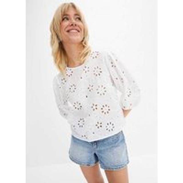 bonprix Cropped Broderie Blouse - White