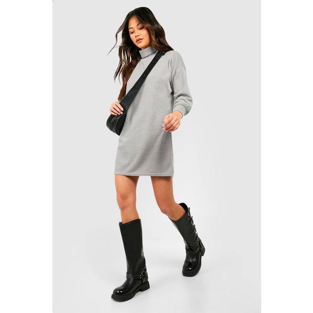 Womens Roll Neck Knit Jumper Dress - Grey - 18, Grey