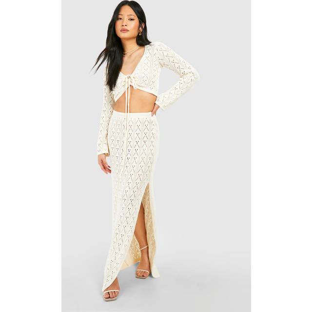 Womens Petite Crochet Maxi Skirt - Cream - L, Cream