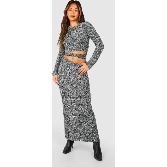 Womens Soft Marl Knit Maxi Skirt - Black - L, Black