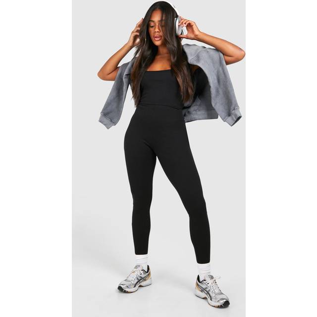 Womens Cotton Rib Skinny Jumpsuit - Black - 12