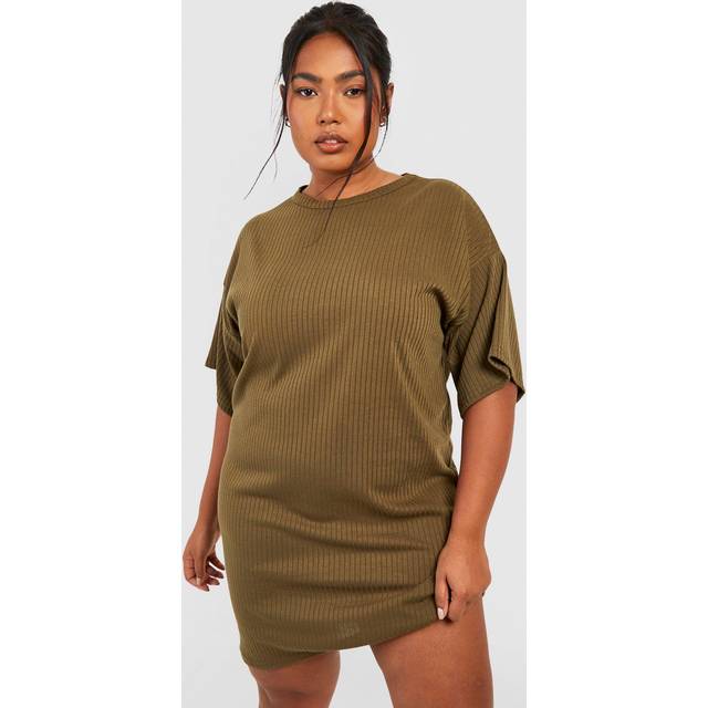 Womens Plus Basic Soft Rib Oversized T-Shirt Dress - Green - 18, Green