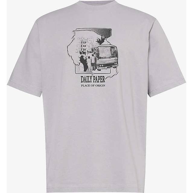 Daily Paper Mens Sleet Grey Place of Origin Logo-print Cotton-jersey T-shirt Xl