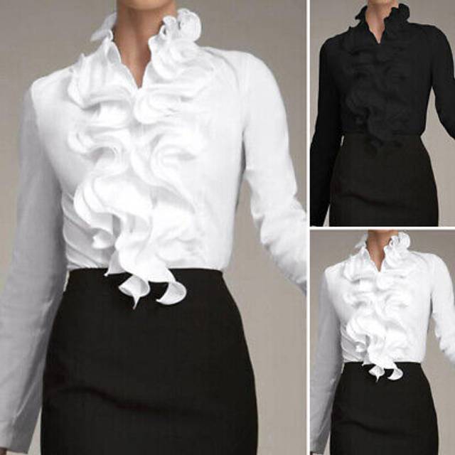 Zanzea Womens Long Sleeve Collar Tops Shirt Ruffle Office Ol Work T-shirt Blouse