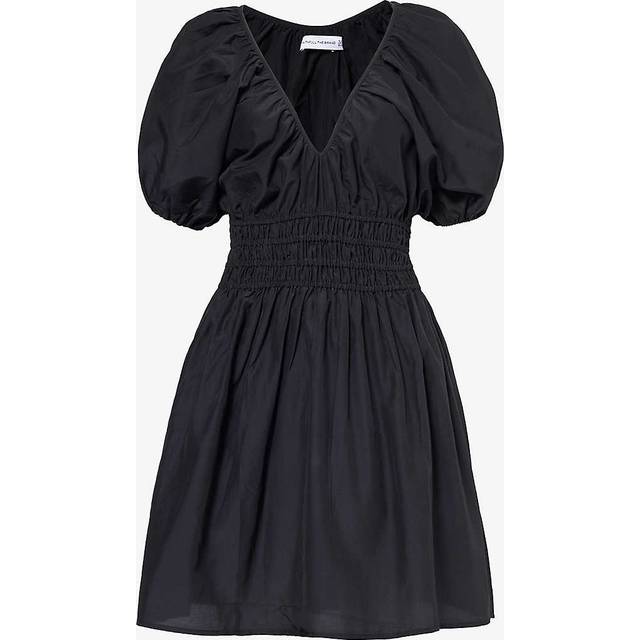 Faithfull the Brand Womens Black Salone V-neck Gathered-waist Silk and Cotton-blend Mini Dress S - BLACK