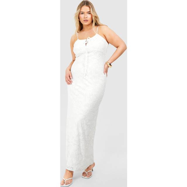 Womens Plus Textured Floral Slip Maxi Dress - White - 18, White