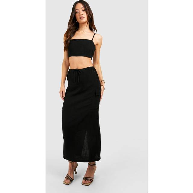 Womens Tall Linen Look Pocket Midaxi Skirt - Black - 8, Black