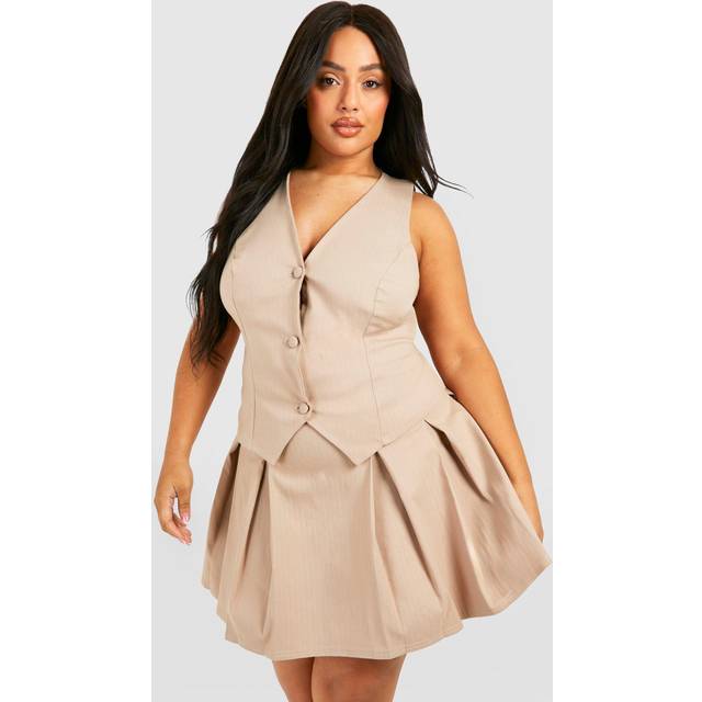Womens Plus Pinstripe Pleated Tennis Skirt - Beige - 28, Beige