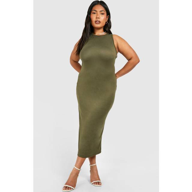 Womens Plus Super Soft Racer Neck Midi Dress - Green - 24, Green
