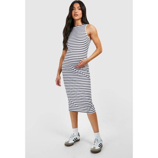 Womens Maternity Stripe Racer Neck Midi Dress - Black - 16, Black
