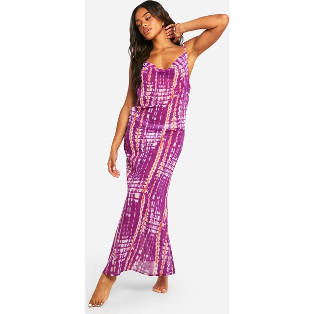 Womens Chiffon Tie Dye Maxi Beach Dress - Purple - S, Purple