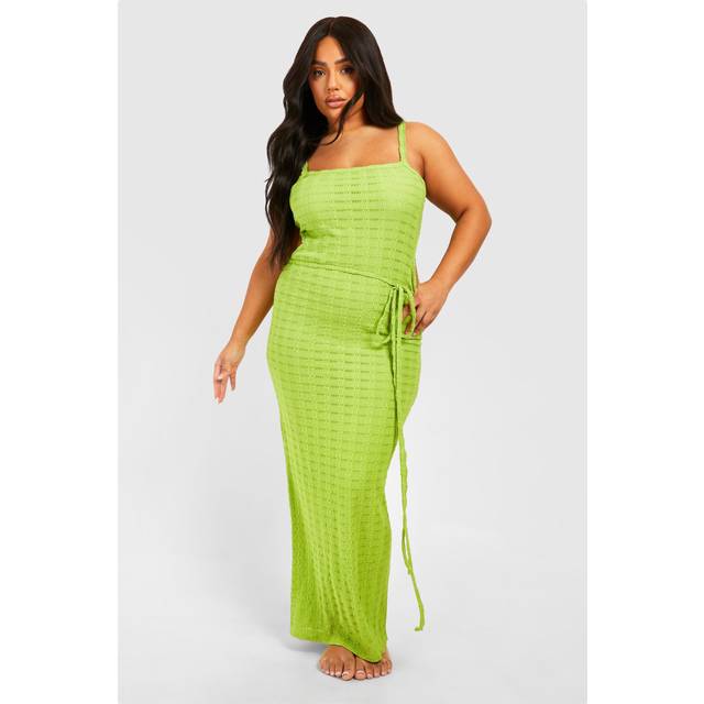 Womens Plus Jersey Knitted Cut Out Beach Maxi Dress - Green - 28, Green
