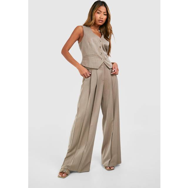 Womens Extreme Pleat Wide Leg Trousers - Taupe - 16