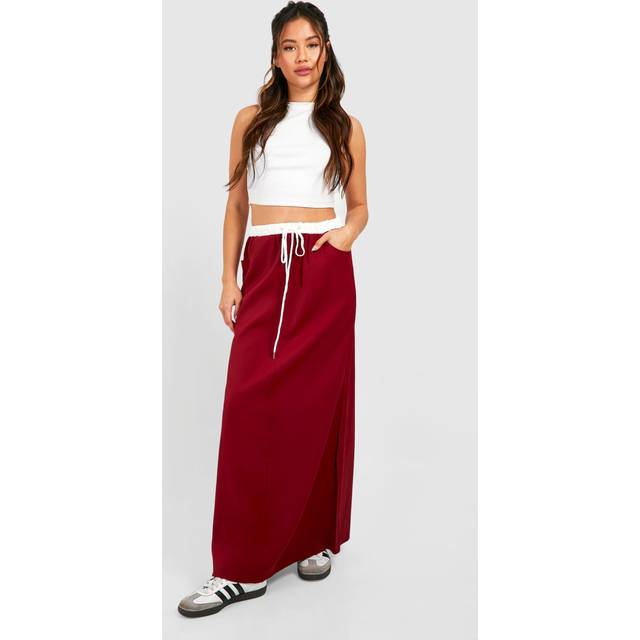 Womens Waistband Detail Maxi Skirt - Red - 12, Red