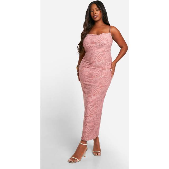 Womens Plus Animal Devore Cowl Neck Maxi Dress - Pink - 26, Pink