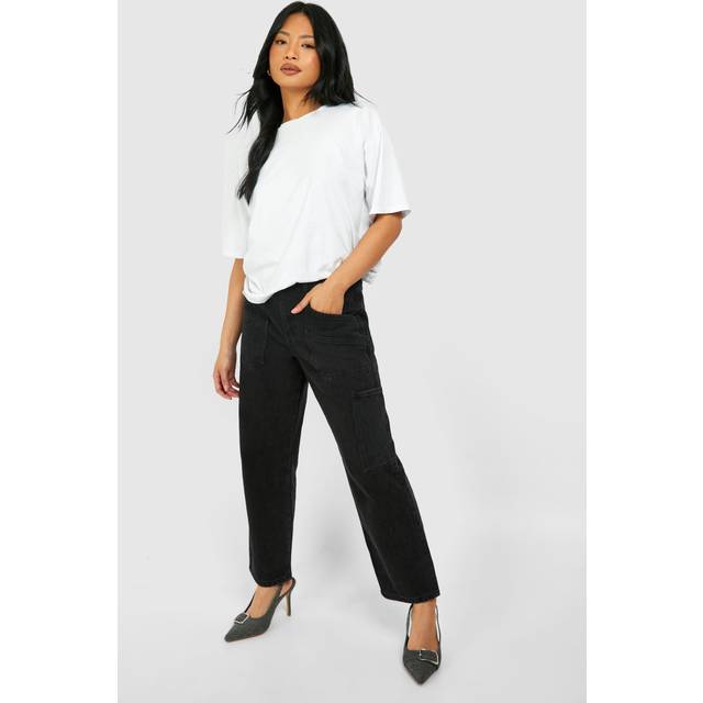 Womens Petite Washed Black Pocket Detail Cargo Jeans - 8, Black