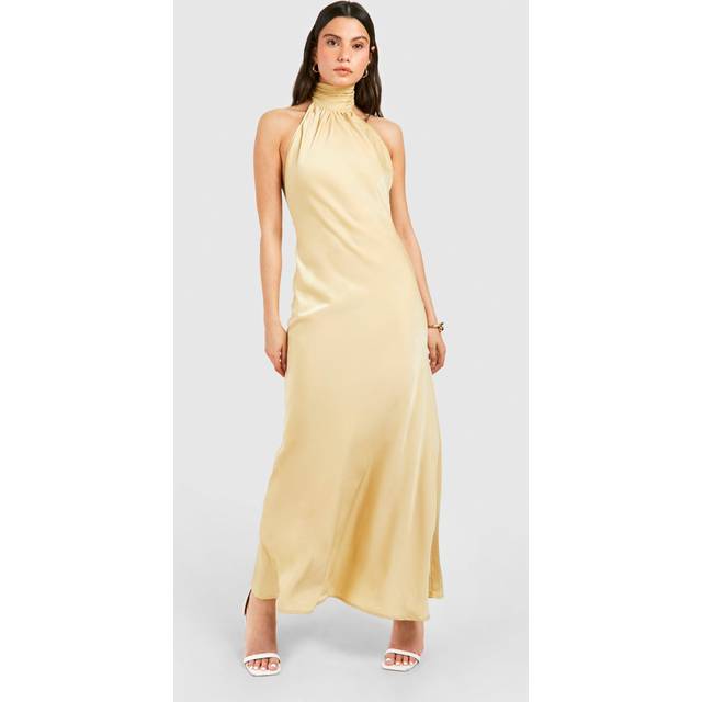 Womens Satin Halterneck Maxi Dress - Yellow - 18, Yellow