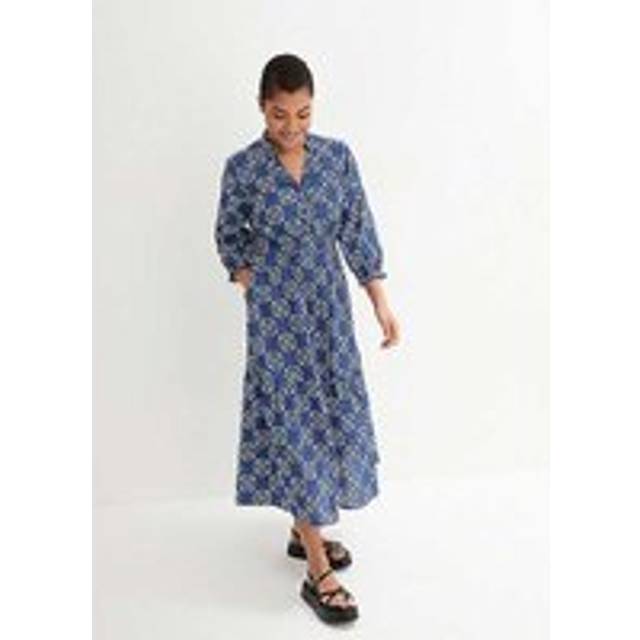 bonprix Three-Quarter Sleeve Maxi Dress - Blue Print