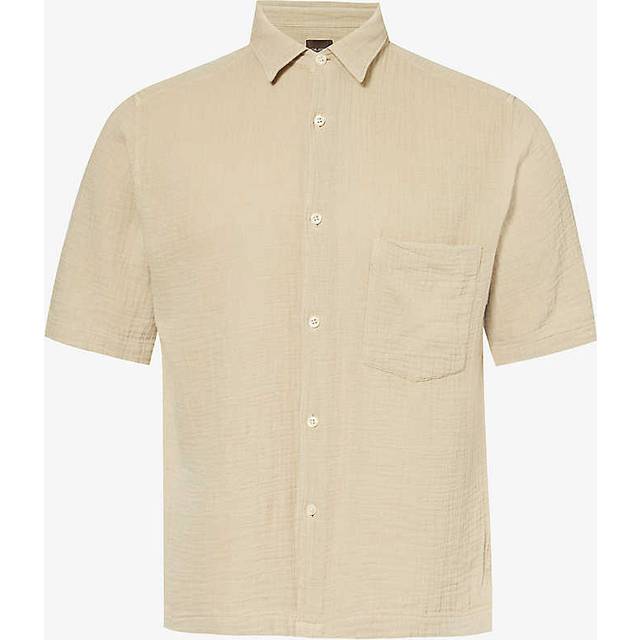 Oscar Jacobson Mens Nubuck Beige Short-sleeve Crepe Cotton Shirt M