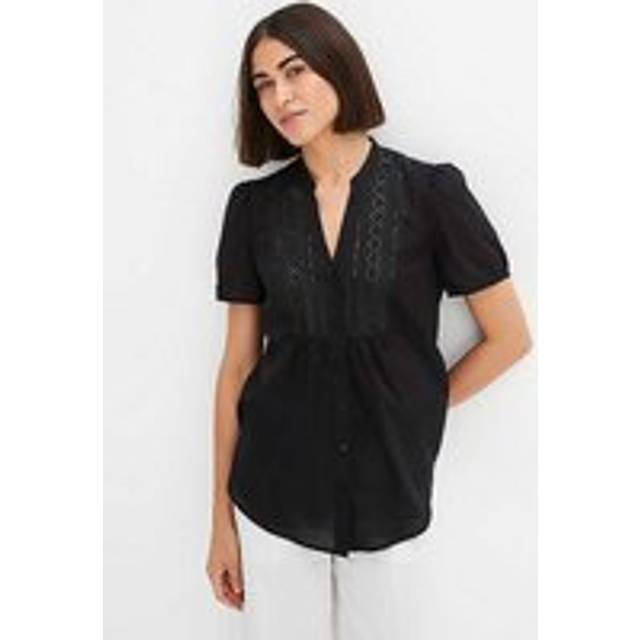 bonprix Short Sleeve Embroidered Blouse - Black