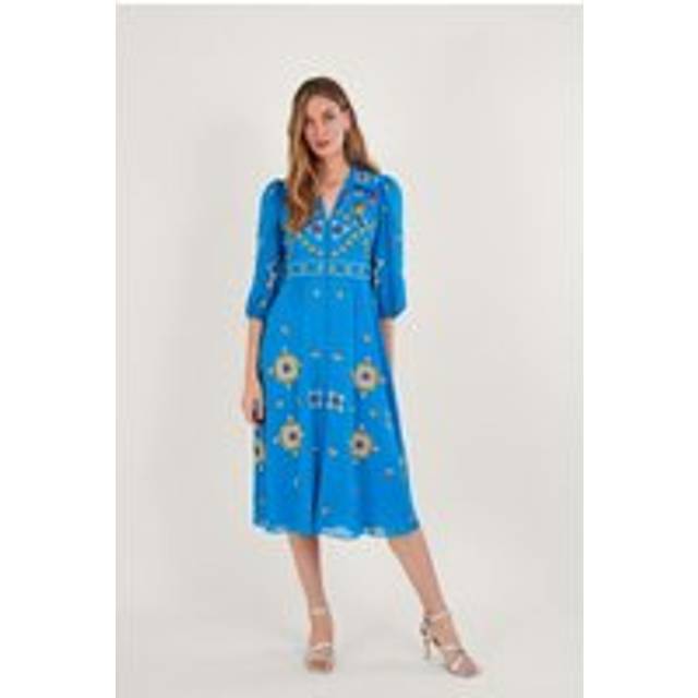 Blair Embroidered Shirt Dress in Recycled Polyester - Blue - 12