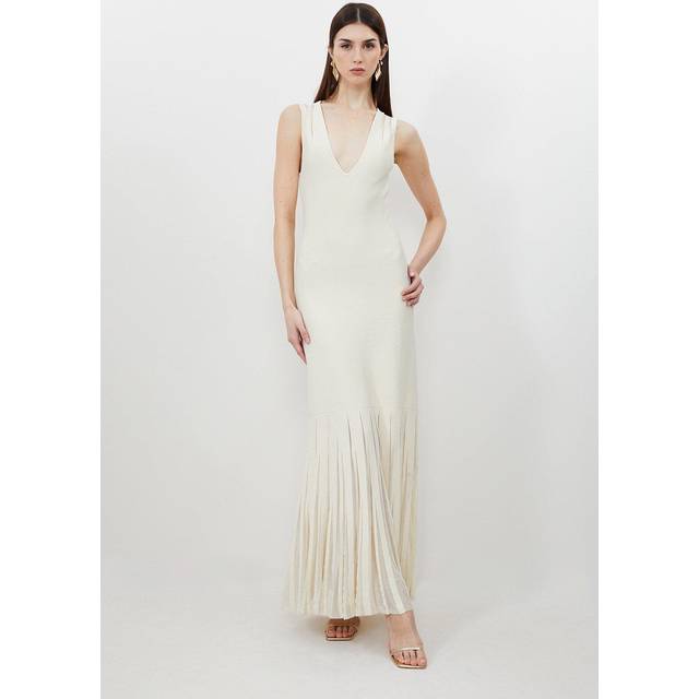 Viscose Blend Sheer Skirt Maxi Knit Dress - Cream