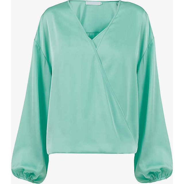 Leem Womens Aqua Front-wrap Long-sleeve Woven Blouse M - AQUA