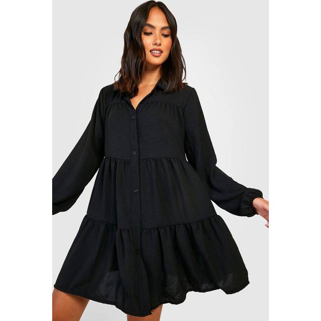 Womens Tiered Smock Shirt Dress - Black - 18
