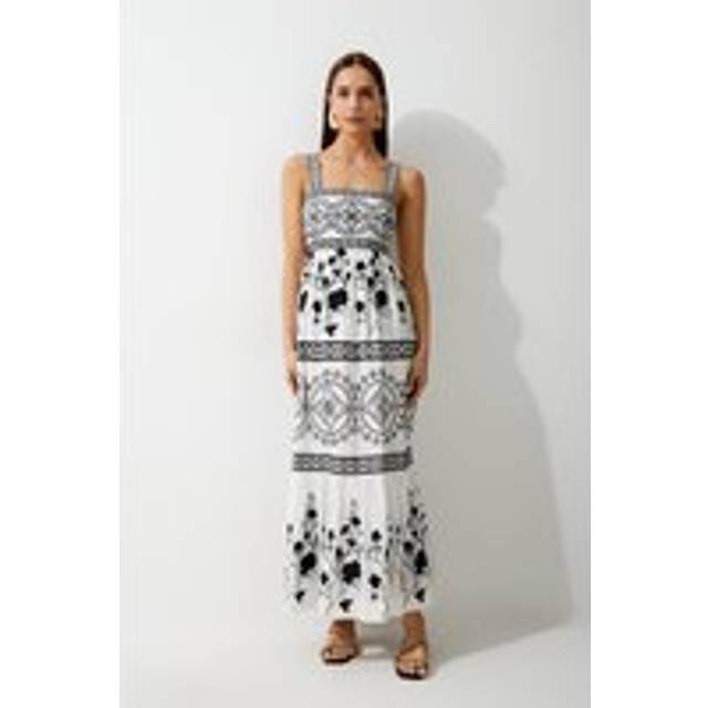 Floral & Geo Embroidered Woven Maxi Dress - Mono
