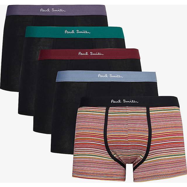 Paul Smith Mens Black Branded-waistband Pack of Five Stretch Organic-cotton Trunks M - BLACK