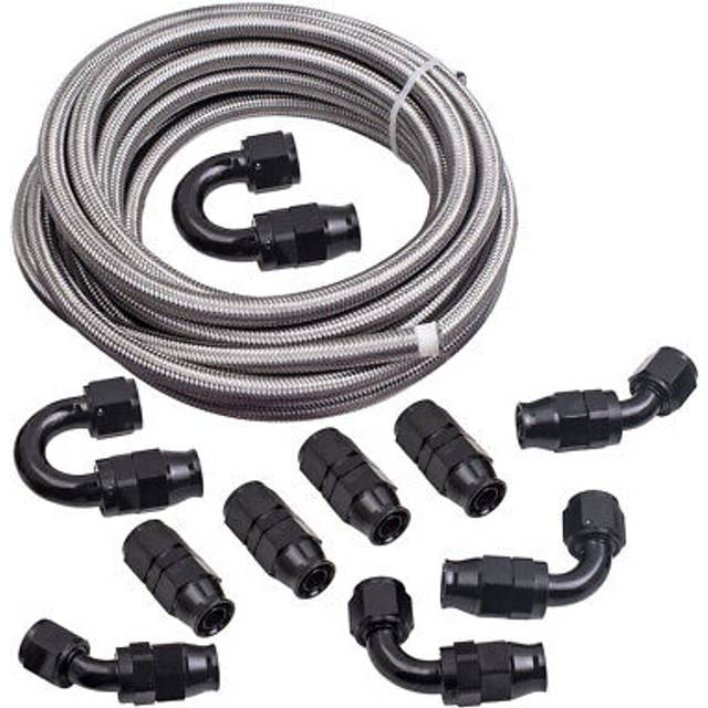 10an ptfe gas braid oil/fuel hose line + hose end fitting kit 20ft 40 90 180