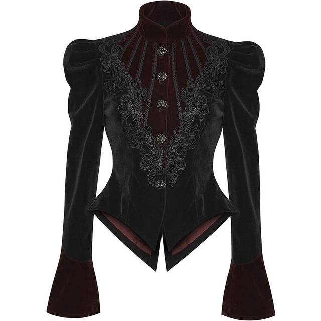 Punk rave womens gothic jacket black red velvet steampunk vtg victorian vampire