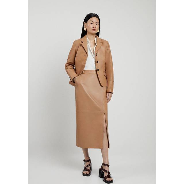 Leather Tailored Maxi Skirt - Tan