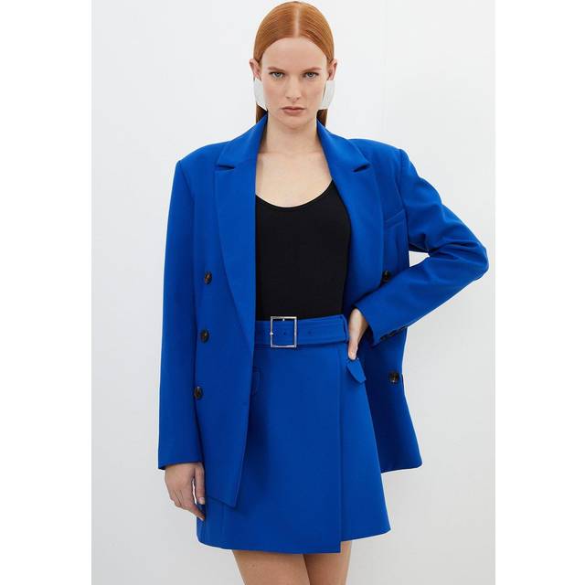 Clean Tailored Belted Wrap Mini Skirt - Blue