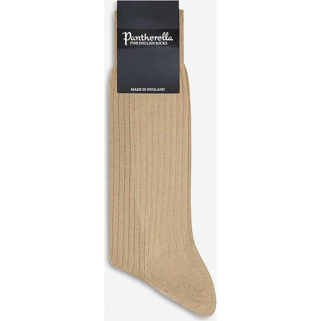 Pantherella Mens Lt Khaki Short Ribbed Cotton Socks 10.5 - Lt khaki