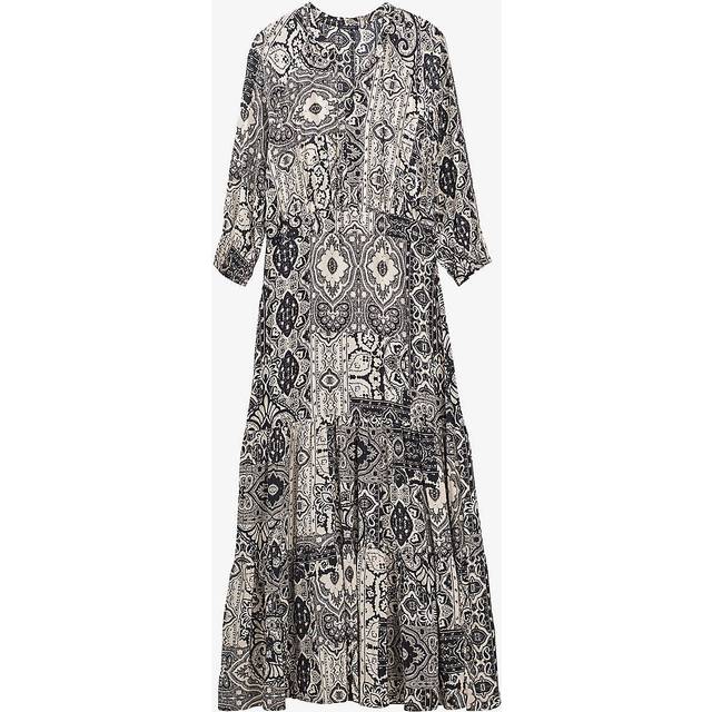 Ikks Womens Black Scarf-print Woven Maxi Dress 6 - BLACK