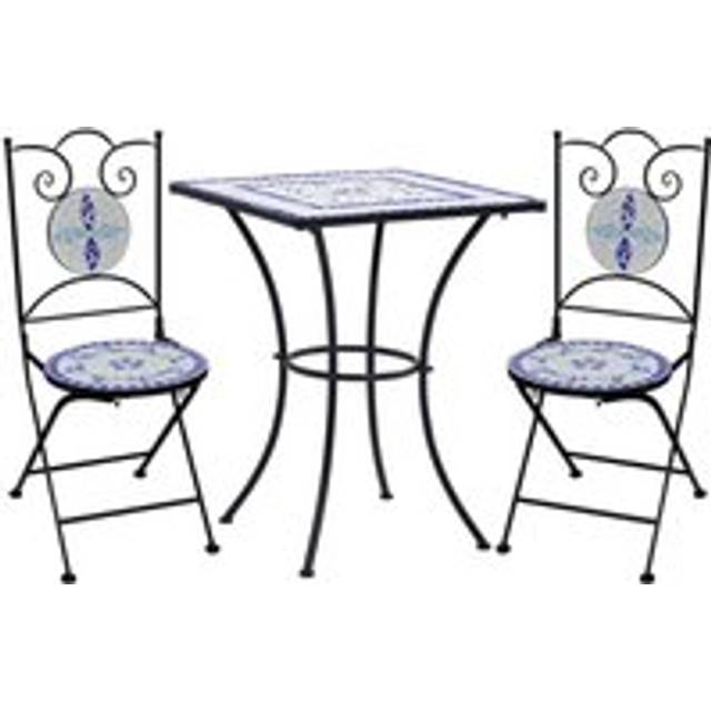 3 Piece Mosaic Bistro Set Ceramic Tile Blue and White