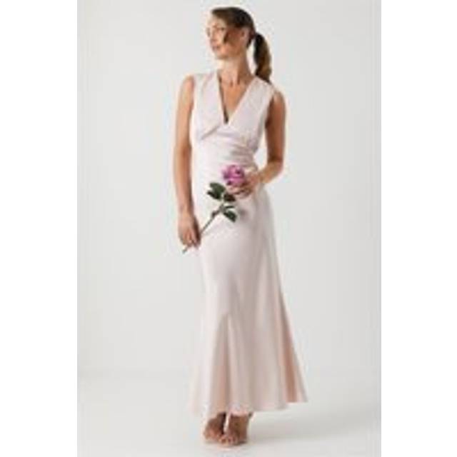 Oasis Womens Satin Open Back Detail Maxi Bridesmaids Dress - Blush - Size 16 UK