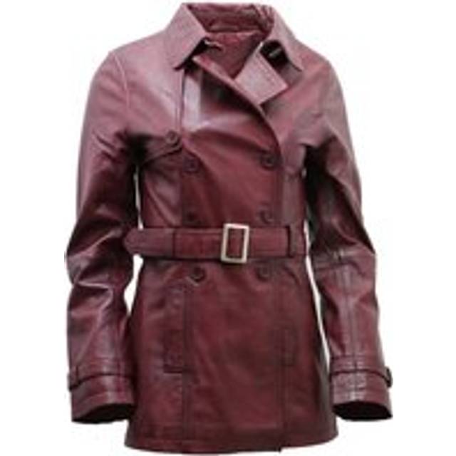 Infinity Leather Womens Mid Length Trench Coat -Oakham - Burgundy Lamb Leather - Size 10 UK