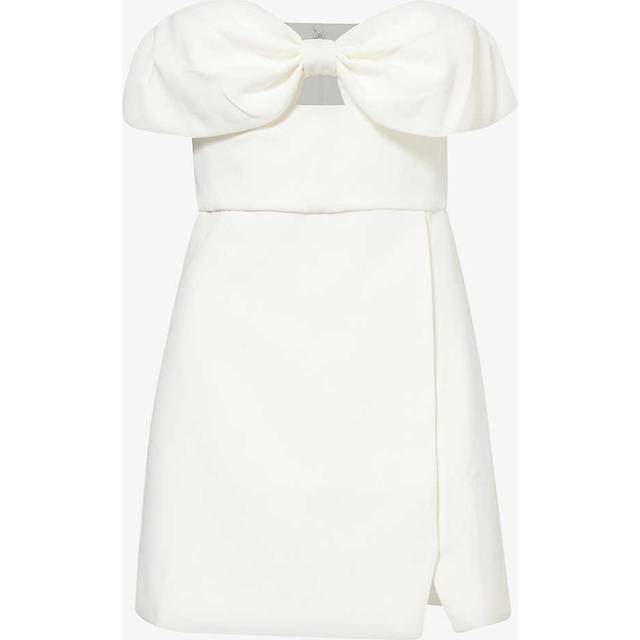 Self-portrait Bow-embellished Split-hem Crepe Midi Dress - WHITE