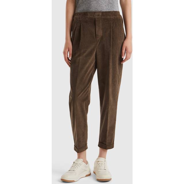 Benetton, Chinos In Velvet With Stretch Waist, Size: XXS, Brown, Women