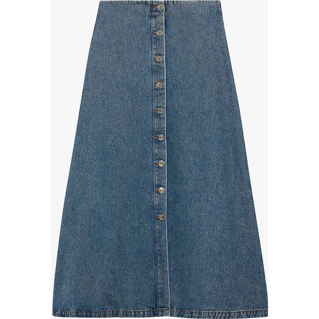 Claudie Pierlot Womens Bleus Button-up Flared Mid-rise Denim Midi Skirt 8